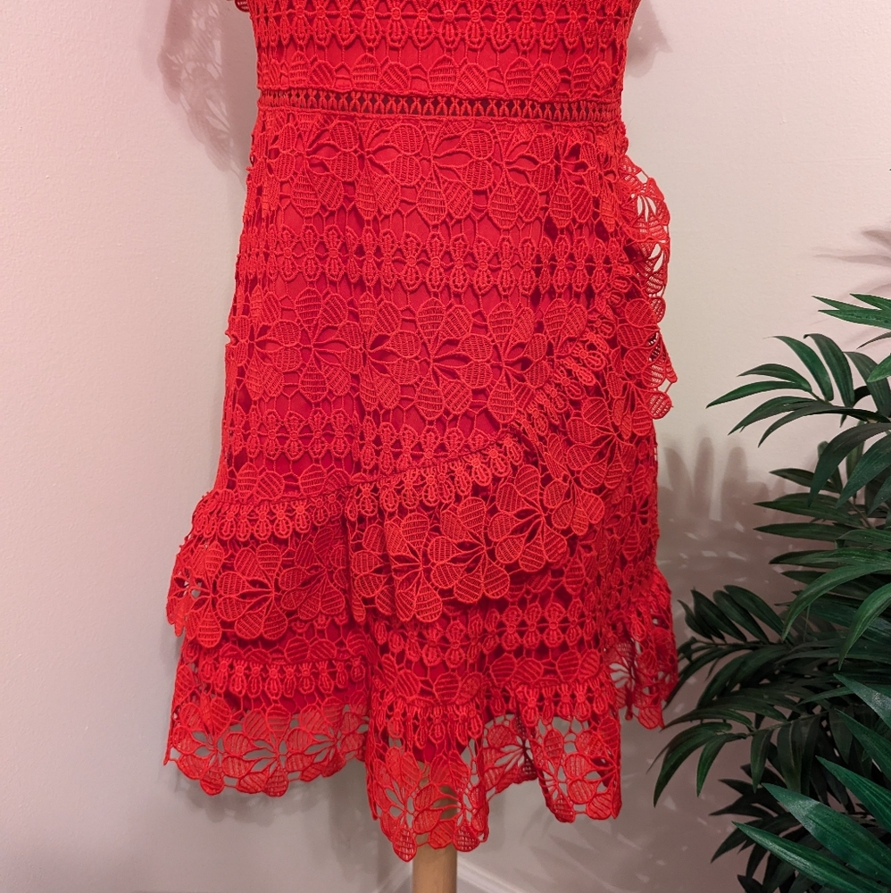 Lulu's Frill and Grace Lace Off The Shoulder Mini Dress Red XL - Picture 4 of 8